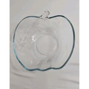 Vintage KIG Apple Shaped Glass Bowl Clear Embossed‎ Leaf Indonesia